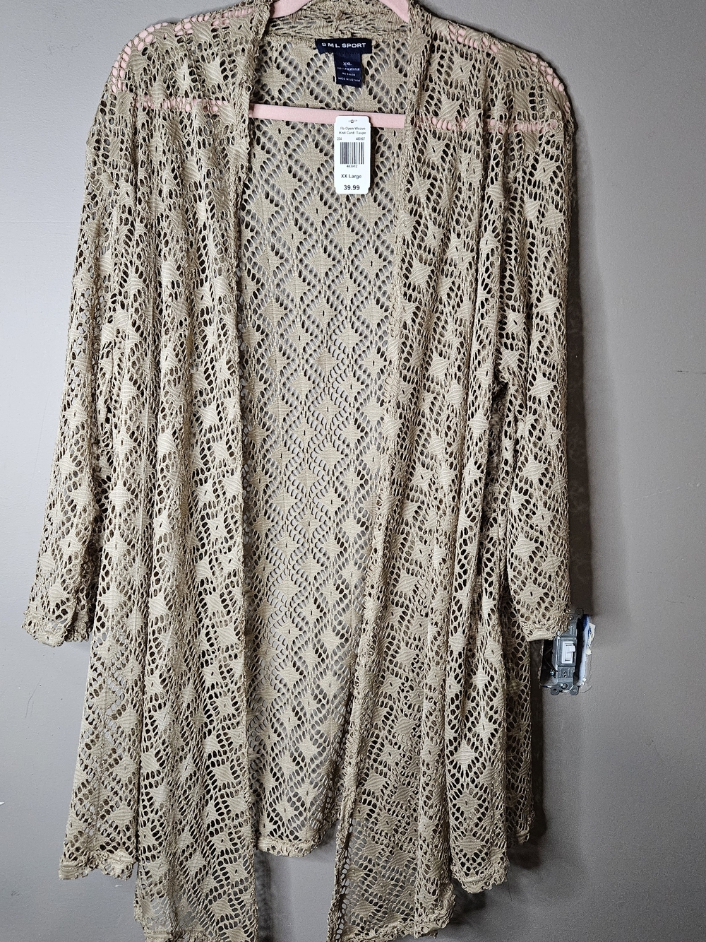 SML Sport Crochet Open Front Cardigan - Tan